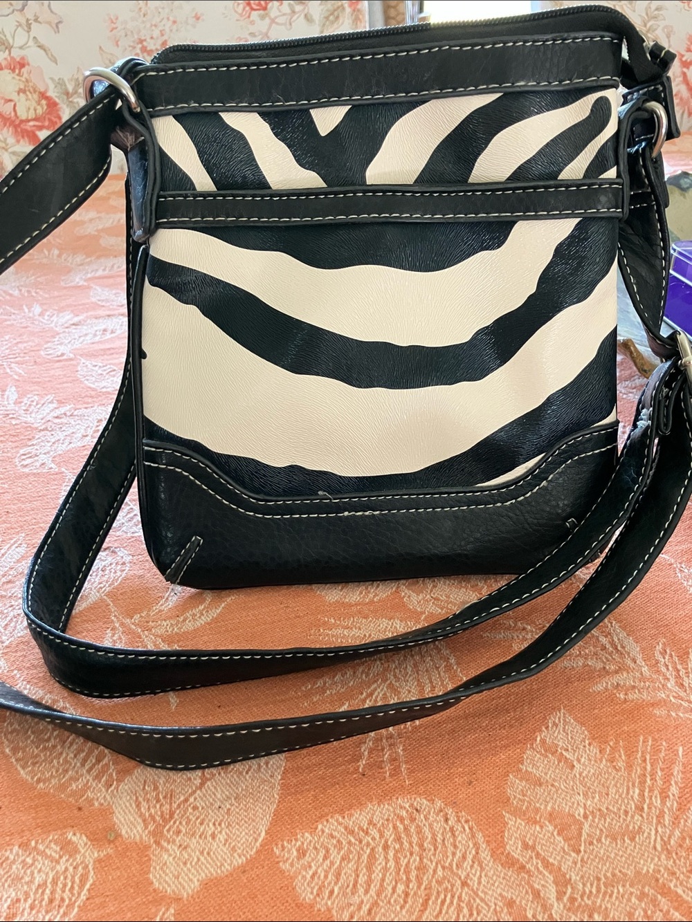 Zebra-Print Crossbody Bag - Black & White